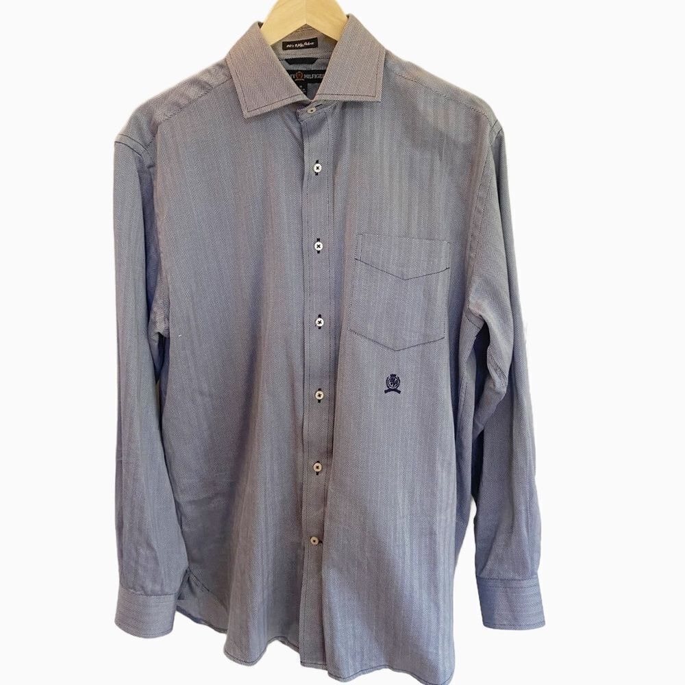 Men's Tommy Hilfiger Custom Fit Dress Shirt long sleeve Button Medium vintage